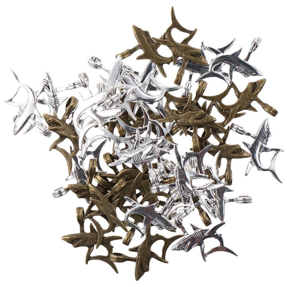 5849 40Pcs Antique Silver and Bronze Shark Charms Pendants for DIY Jewelry